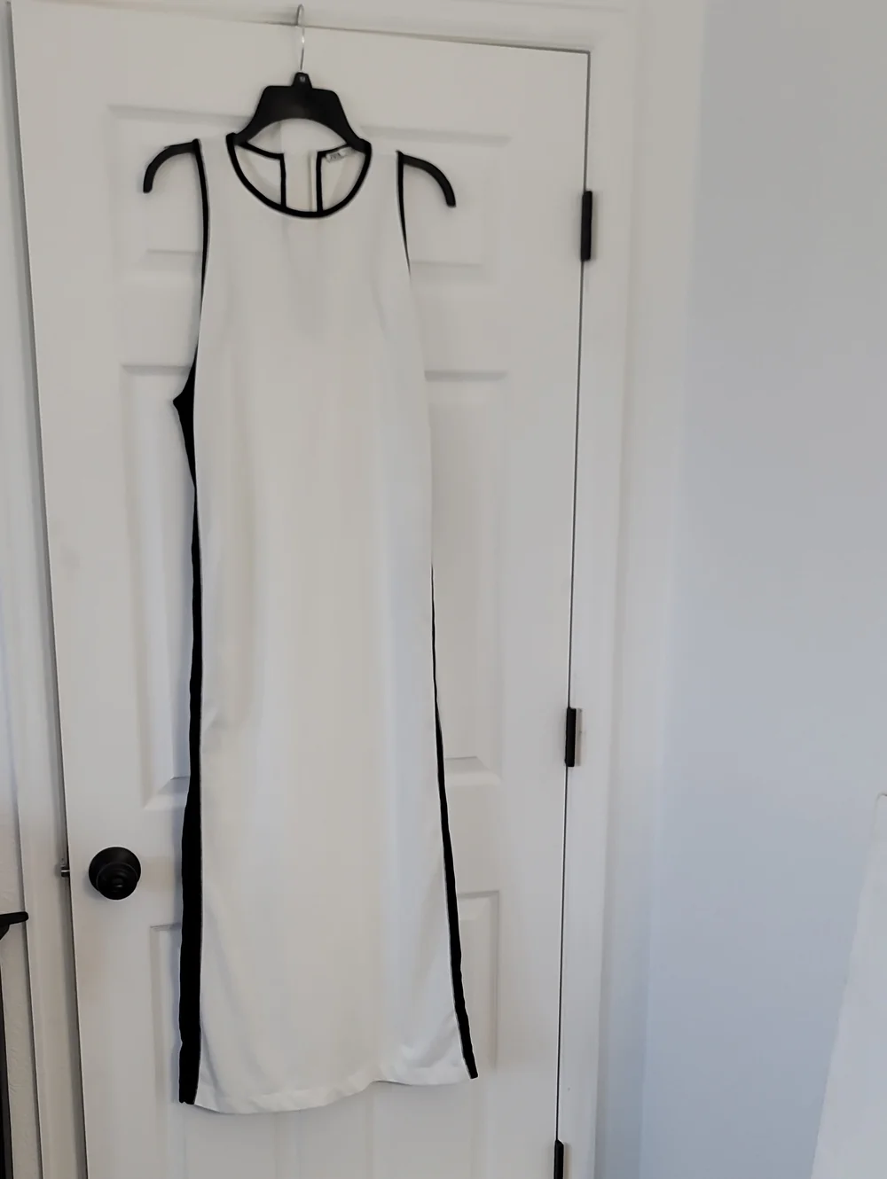Zara White Maxi Dress with Black Contrast Trim